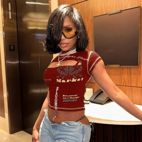 Women’s Graphic Hollow Out Crop Top | by Anwer Fancy | Worldwide Shipping