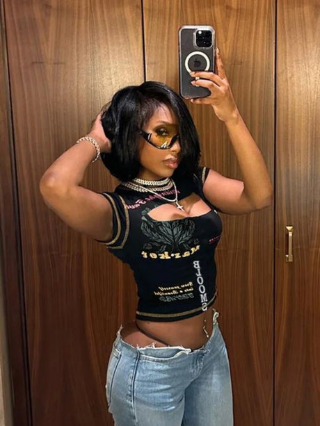 Women’s Graphic Hollow Out Crop Top | by Anwer Fancy | Worldwide Shipping