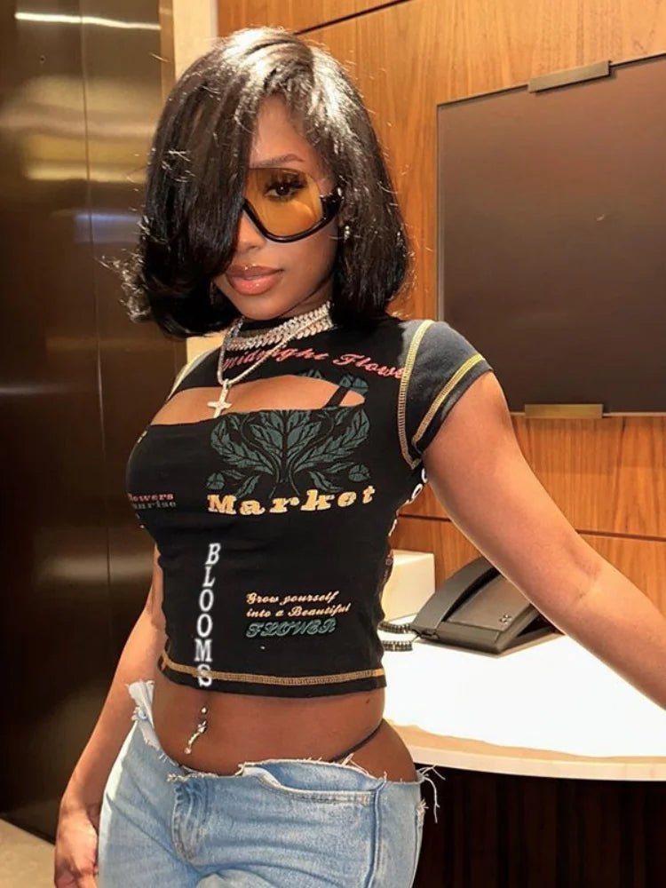 Women’s Graphic Hollow Out Crop Top | by Anwer Fancy | Worldwide Shipping